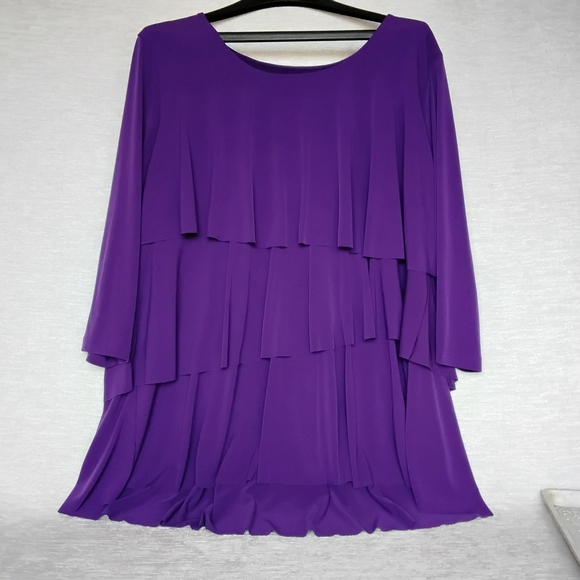 Susan Graver Tops - Susan Graver Woman 1X Vibrant Purple Tiered Ruffle Blouse